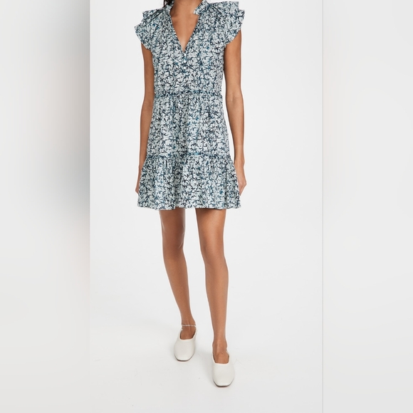 NWT VERONICA BEARD ZEE TIERED MINI DRESS BLUE BATIK PRINT Sz 10 - Picture 3 of 6